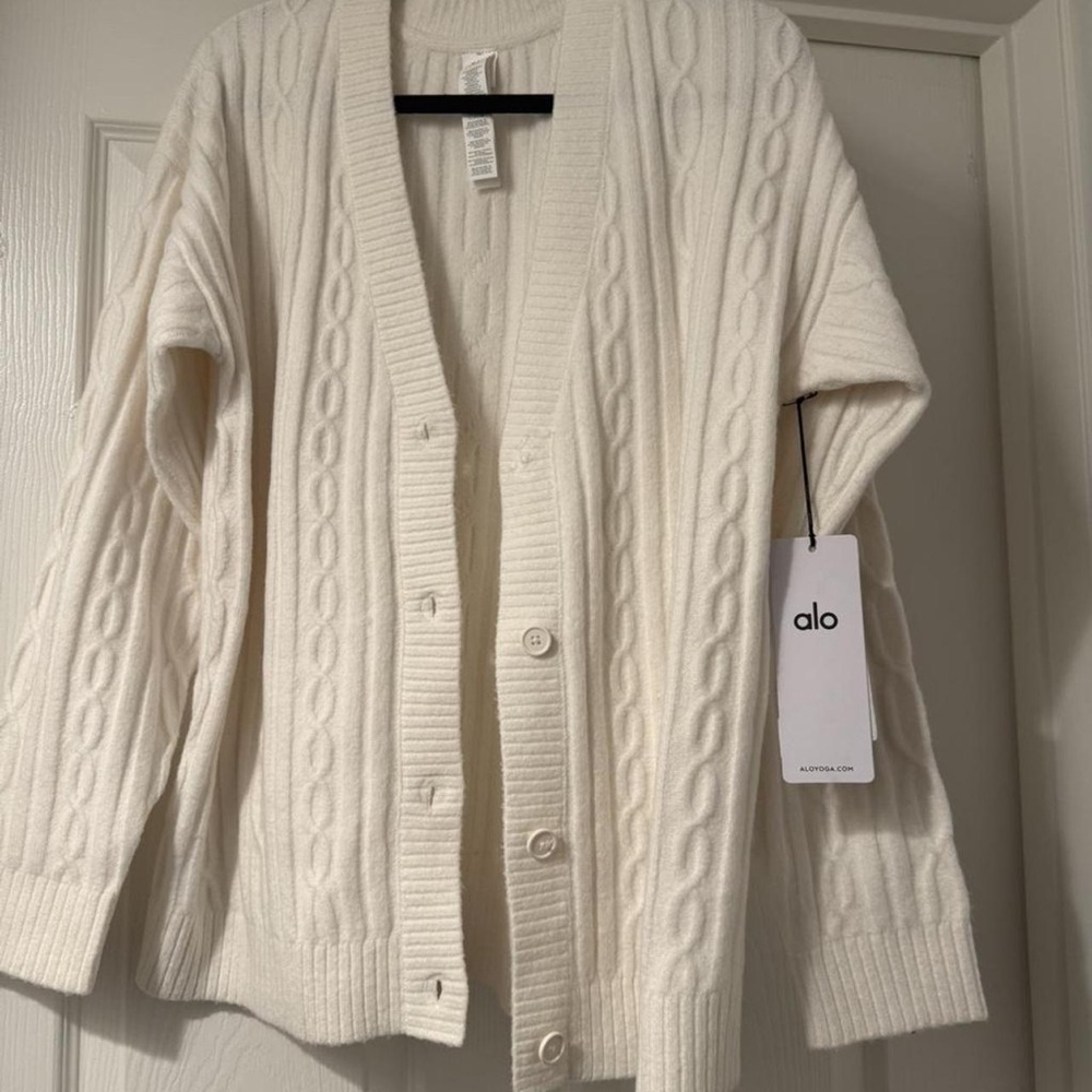 ALO Yoga Women's White Cable Knit Cardigan